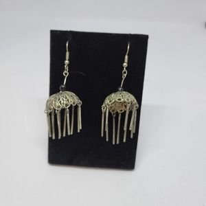 Jellyfish Round Dangle Earrings Silver Toned